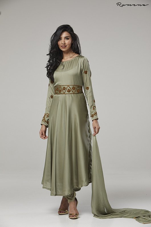 MOSS GREEN INDIAN WEDDING PARTY DESIGNER ANARKALI SUIT